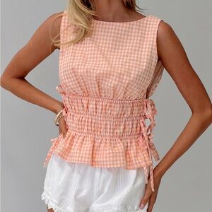 Antiqued Tie Side Top Orange Check